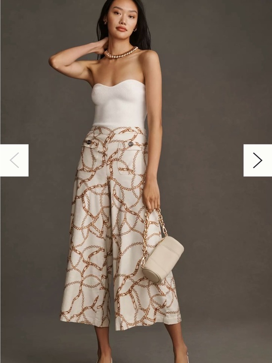 Anthropologie Pants - Maeve by Anthropologie Cream Wide-Leg Chain Print Culotte Palazzo Pants
